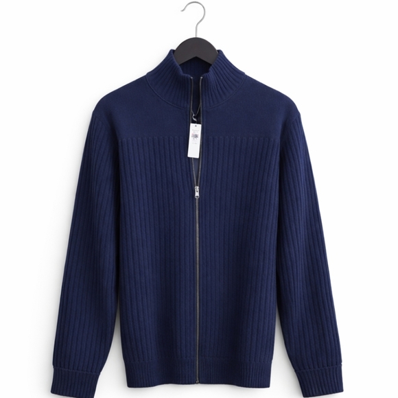 NWT LL Bean Navy Merino Wool Mens Full Zip Sweater Sz XL